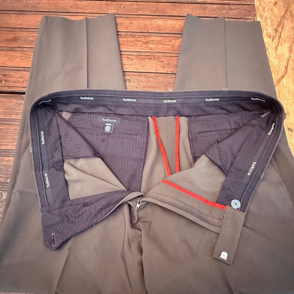 Van Heusen Mens 36x29 Dress Pants Dark Brown Flat Front Stretch Straight Leg - Picture 7 of 8